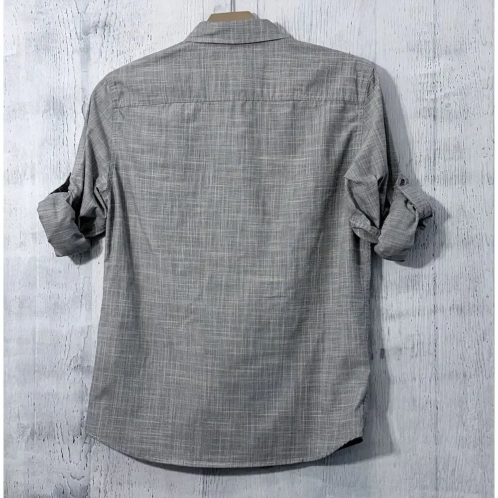 Rock Republic Shirt Mens M Gray Easy Care Roll Tab Sleeve Button Up Pockets